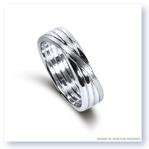 Mark Silverstein Imagines 18K White Gold Polished and Brushed Four Loop Men&#39;s Wedding Band