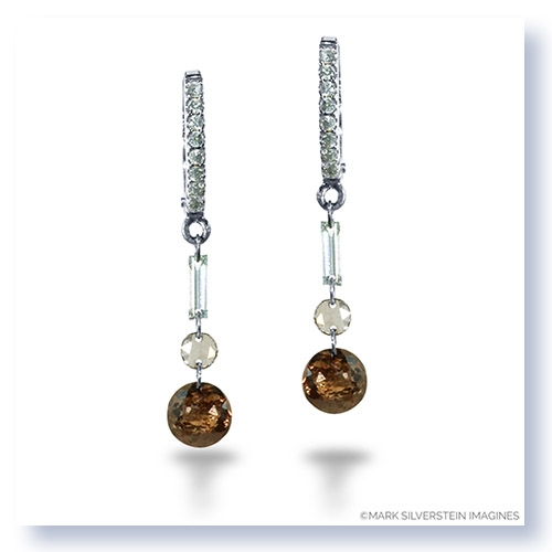 Mark Silverstein Imagines 18K White Gold and Platinum White and Cognac Diamond Dangle Earrings