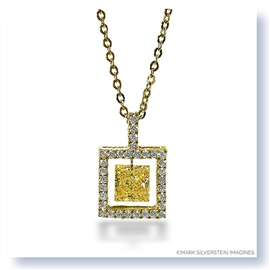 Mark Silverstein Imagines 18K Yellow Gold and Platinum Square Box Shaped Yellow and White Diamond Pendant Necklace