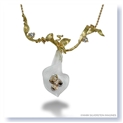 Mark Silverstein Imagines Hand Carved 18K Yellow Gold and White Quartz Calla Lily with Diamonds Pendant Necklace
