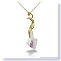 Mark Silverstein Imagines Hand Carved 18K Yellow Gold and Aquamarine Calla Lily with Diamond, Pearl and Sapphire Pendant Necklace