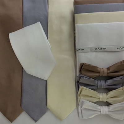 B1764 Neutrals Zazzi Solid Tie, Bow, Pocket Square & Face Mask