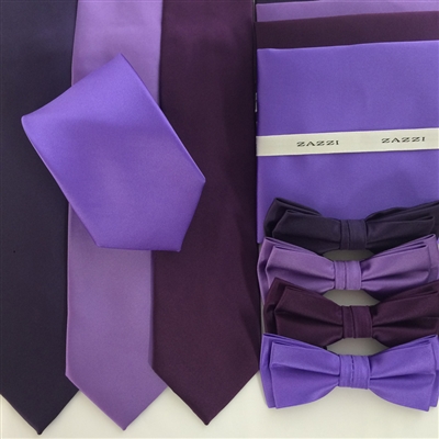 B1764 Purples ZAZZI Solid Tie, Bow, Pocket Square & Face Mask