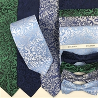 B1998 Blues & Green ZAZZI Floral Wedding Tie, Bow, Pocket Square & Face Mask