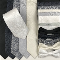 B1998 Monotone ZAZZI Floral Wedding Tie, Bow, Pocket Square & Face Mask