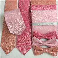 B1998 Pinks ZAZZI Floral Wedding Tie, Bow, Pocket Square & Face Mask