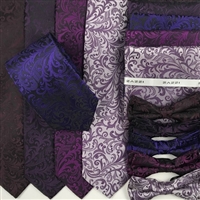 B1998 Purples ZAZZI Floral Wedding Tie, Bow, Pocket Square & Face Mask