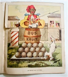 Het Boek Met Verrassingen - Scarce movable book by L.J. Veen, a Dutch publishing house 1800's.  Includes 12 pages and features six colored lithographic plates with parts that can be moved to reveal a new scene.