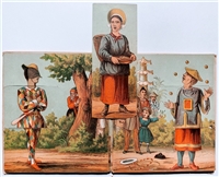 Antique movable book Wereldburgers En Hunne Ontmoetingen by I de Haan Haarlem c 1878 Features 4 lithographed 3 part slice plates 12 pages original boards Dutch magic book series