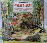 Rare 1942  Just So Stories  pop-up set â€“ complete with original folding box, functional pop-up scene, and all 4 hardcover storybooks with original dust jackets â€“ Illustrated  by Feodor Rojankovsky