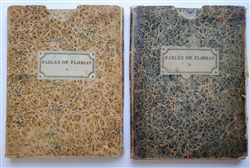 Fables de Florian Mises en Action - Set of 2 movable (slotty) antique children's books  - A AND B Chez Nepveu, Paris. 1821 - Livre Anime