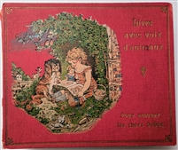 Antique German movable book with pull string bellows and chromolithographs, sold by FAO Schwarz, The Speaking Picture Book ca 1880