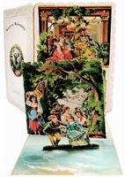 Antique 8 layer 2 tier Masonic peepshow dance card from 1876 Baltimore complete pop up scene with original printed dance program and decorative cord rare Victorian movable ephemera