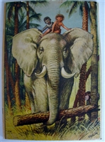 Kubasta pop-up book Moko and Koko in the Jungle ca. 1961 showing colorful 3D jungle scene with swing monkey and original paper dolls printed in Czechoslovakia by Bancroft & Co.