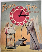 Rare 1904 S. W. Partridge mechanical book Father Time, with working movable clock hands on cover and monthly childrenâ€™s scenes; printed in Holland