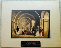 G.W.'s Transparency of the Thames Tunnel, hand-colored optical print by Reeves & Sons ca. 1838, with pierced gas lamps and tissue backing for illuminated effect, fine condition