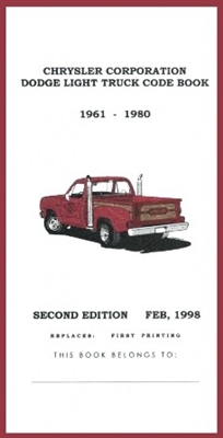 Broadcast sheet and VIN decoding book for 1961-80 Dodge trucks