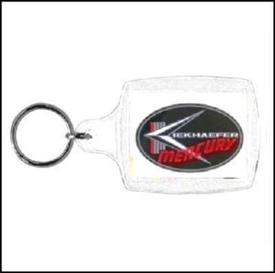 Double-sided key fob and chain with vintage Mercury, Evinrude or Johnson logo