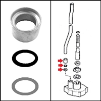 Water pump discharge tube bushing, O-ring and sealing washer package for all 1958-68 Evinrude - Gale - Johnson 50 - 60 - 75 - 80 - 85 - 90 HP outboards