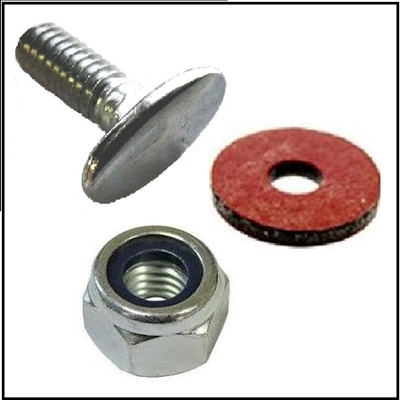 Screw, lock nut and fiber washers for retaining the decorative trim bands to the upper and lower cowling pans