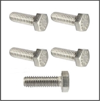 Package of (5) 1/4" x .75" long fine thread stainless steel hex bolts used in various places on vintage Mercury outboards