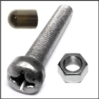 P/N 10-24933 idle or WOT stop screw & nut for 1958-59 Mark 58- 58A; 1959 Mercury Mark 35A - 55A; 1960-66 Merc 300 - 350 - 400 - 450 - 500 and 1964-66 Merc 650 outboards