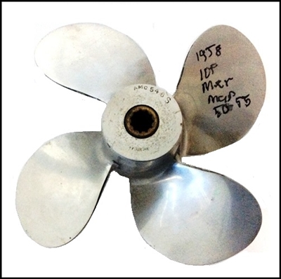 10" pitch 4-bladed aluminum propeller for 1954-55 Mercury Mark 50/Mark 55 and early 1956 Mark 55 with 14-spline prop shaft