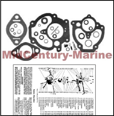 Carburetor overhaul kit with instructions for Chris Craft Model "A/B"' 4-cyl engines with Zenith 8963 - 122206  1-BBL carbs