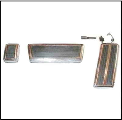 Accelerator pedal, brake pedal and parking brake pedal with stainless-steel Bezels for 1973-74 Charger - Coronet - Road Runner - Satellite with automatic transmission