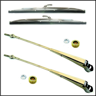 Pair of windshield wiper arms and (2) 12-inch wiper blades for 1948-60 Dodge conventional cab trucks & 1954-66 Dodge Town Wagon - Town Panel