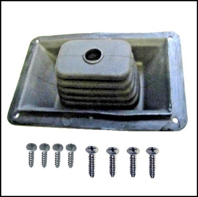 PN 2660422 shift level boot with mounting screws for 1967-69 Plymouth Barracuda; 1970-76 Duster - Scamp - Valiant; 1967-76 Dodge Dart - Demon - Sport