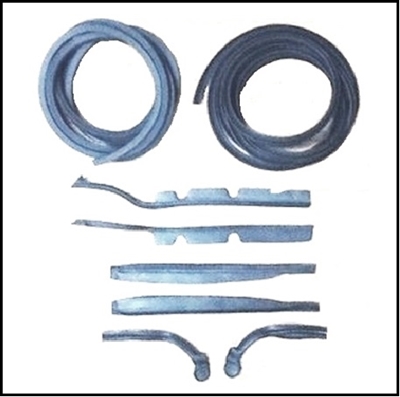 Door-jamb weatherstrip package with (4) rubber extrusions and (6) molded rubber ends for 1955-56 DeSoto, Chrysler and Imperial convertibles and 2-door hardtops