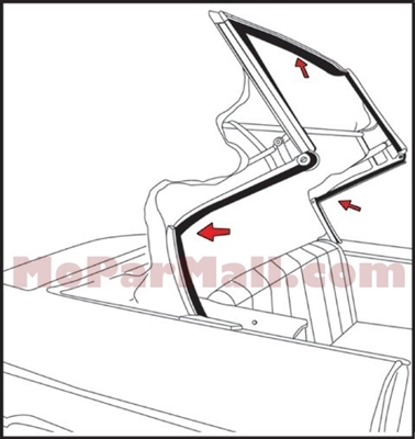 7-piece set of folding top rubber includes windshield header and roof side rail channels