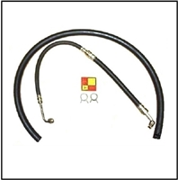 Power steering pressure hose, return hose, OE-style hose clamps and MoPar "Forward-Look" pump neck decal