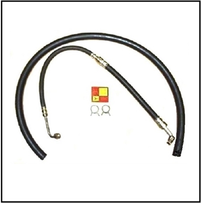 Power steering pressure hose, return hose, OE-style hose clamps and MoPar "Forward-Look" pump neck decal