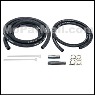 11-piece MoPar ribbed heater hose w/Pentastar logo; hose nipples, factory-style hose clamps and correct aluminum straps