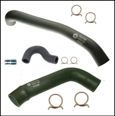 PN 3462165 - 3462193 upper & lower radiator hose set with MoPar graphics for 1970-71 E-Body with 340 CID & 26" radiator