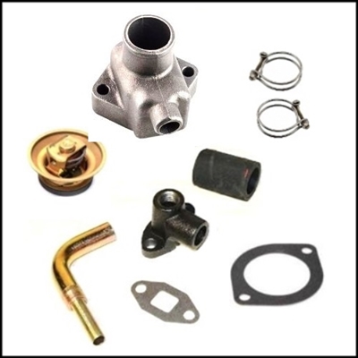 9-piece OE-style water outlet/bypass package for all 1949-50 Plymouth; 1949-50 Dodge passenger cars; 1949-54 DeSoto 6-cylinder and 1949-54 Chrysler Royal - Windsor