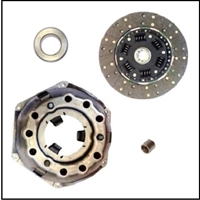 Complete clutch service package includes driven friction disc, pressure-plate and cover, throw-out bearing and crankshaft pilot bushing