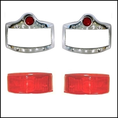 PN 1340146/147 - 1343109/110 lenses and chrome bezels for 1950-52 Plymouth business coupe, club coupe, convertibles and sedan