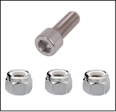 (3) stainless steel locknuts and (1) stainless steel socket bolt for attaching the lower unit to the midsection on all Mercury Mark 35A - 55 - 58 and 1960-61 Merc 300 - 350 - 400 - 450 - 500 outboards