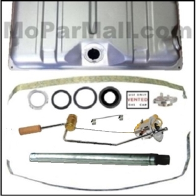 13-piece fuel tank package includes a 23-gallon tank, (2) tank mounting straps, filler tube, sending unit, pick-up filter, ground strap, filler-tube to tank O-ring, filler-tube to fender grommet, sender retainer, sender seal, filler cap