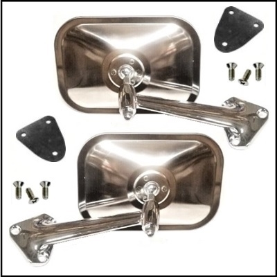 Pair of PN 2502899 - 2503731 bright finish mirrors w/screws & gaskets for 1964-70 Dodge A-100 trucks and vans and 1967-70 A-108 vans