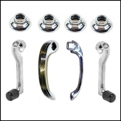 (2) inside door handles; (2) window regulator cranks; (4) spring-loaded escutcheons for 1945-50 Dodge WDX, B-1-PW, B-2-PW Power Wagons