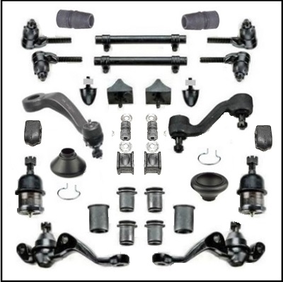32-piece front suspension and steering linkage kit for all 1962-65 Plymouth Belvedere; all 1962-64 Fury - Savoy - Sport Fury; all 1962 Dodge Dart; 1962-64 Polara - 330 - 440 and all 1965 Coronet - Satellite