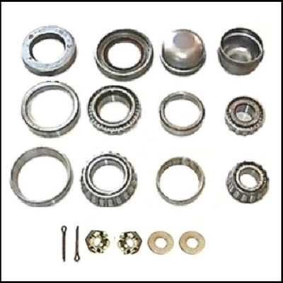 18-piece consists of inner and outer bearing cones and races, grease seals, thrust washers, castle nuts, cotter pins and dust cap