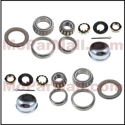 Inner and outer bearing cones; Inner/outer bearing cups; inner grease seals; spindle nuts; spindle nut lock cages; thrust washers; cotter pins; dust caps