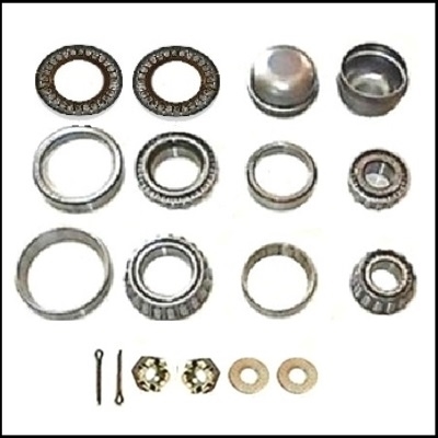 18-piece of inner and outer bearing cones and races, grease seals, thrust washers, castle nuts, cotter pins and dust caps