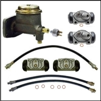 Master cylinder, (2) front wheel cylinders; (2) rear wheel cylinders; all (3) flexible hoses and the hydraulic stop light switch