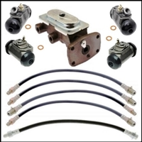 10-piece package includes master cylinder; front and rear wheel cylinders; (2) front flexible hoses and rear center hose